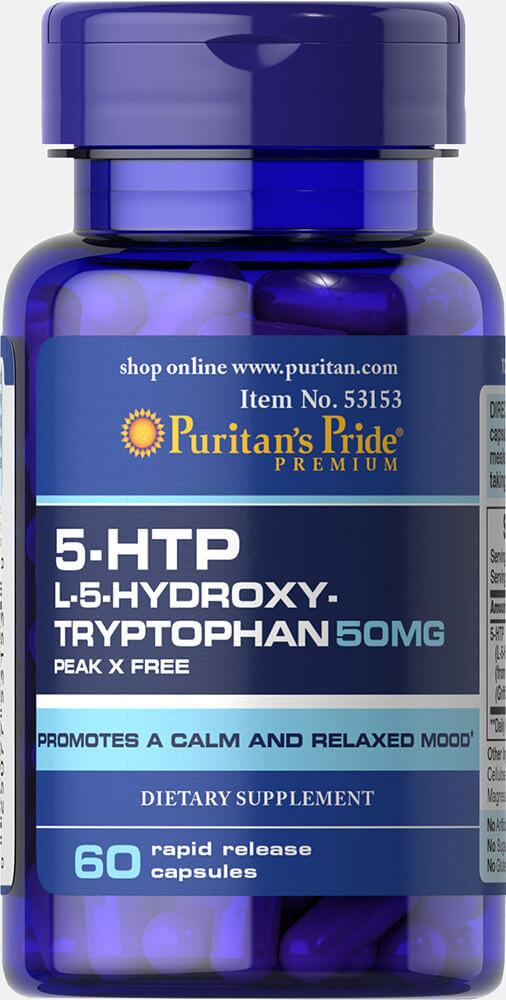 Puritan's Pride 5-HTP 50 mg, 5-гідрокситриптофан, Антидепресант (60 капс.)