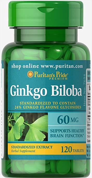 Puritan's Pride Ginkgo Biloba Standardized Extract 60 mg, Гинкго билоба (120 капс.)