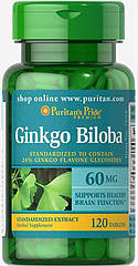 Puritan's Pride Ginkgo Biloba Standardized Extract 60 mg, Гинкго билоба (120 капс.)