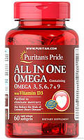 Puritan's Pride All In One Omega 3, 5, 6, 7 & 9 with Vitamin D3, Рыбий жир комплекс плюс D-3 (60 капс.)