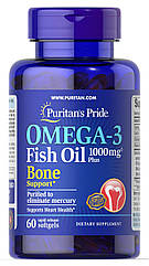 Puritan's Pride Omega-3 Fish Oil 1000 mg Plus Bone Support, Риб'ячий жир із вітамінів D (60 капсул.)