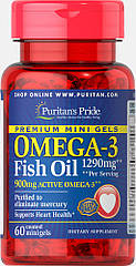 Puritan's Pride Omega-3 Fish Oil 1290 mg, Омега-3, Риб'ячий жир, Mini Gels (900 mg Active Omega-3) (60 капсул.)