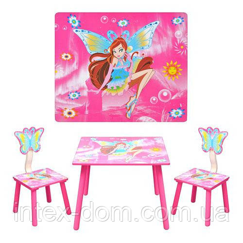 Набір столик і два стільчик «Вінкс» D 11551 дерев'яний, для дівчаток,рожевий