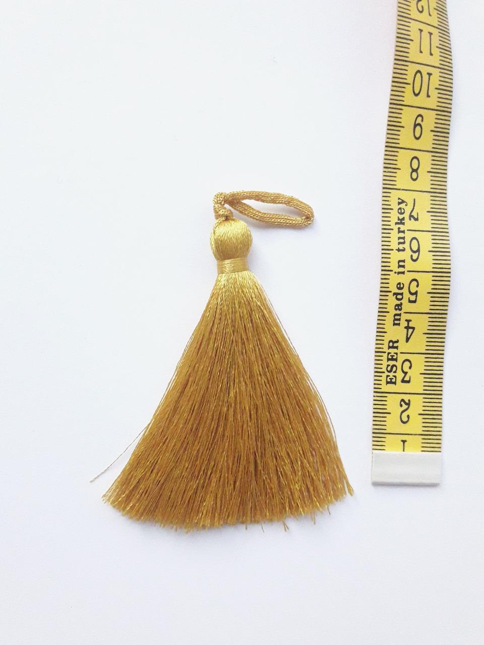 Китиця декоративна текстильна мала шовкова, 7 см золотиста світла шовкова 1 шт.