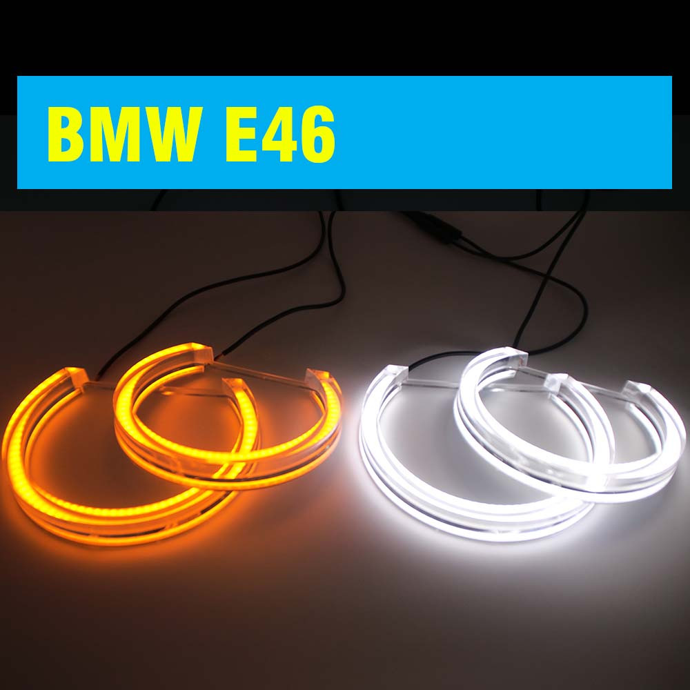 Ангельські очі crystal angel eyes LED для BMW E46 з лінзами, білий + жовтий