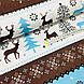 Тканина новорічна бавовняна, олені та ялинки на коричнево-білих широких смужках, фото 3