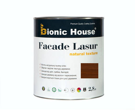 Фарба для дерева FACADE LASUR Bionic-House 2,8 л Горіх А110, фото 2