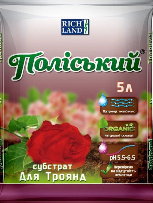 Субстрат Поліський для троянд, (pH 5,5-6,5), 5 л, Rich Land, Україна
