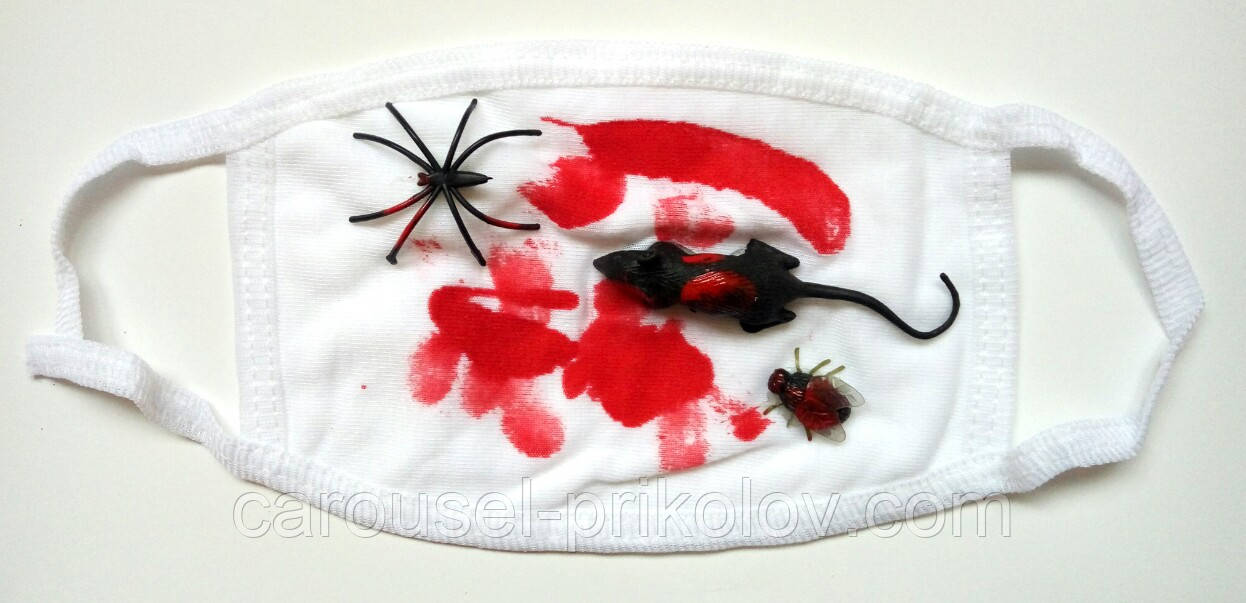 Маска тканинна кривава з мишкою і павуком на Гелловін, фото 1