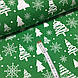 Тканина новорічна бавовняна, білі ялинки та сніжинки на зеленому, фото 2