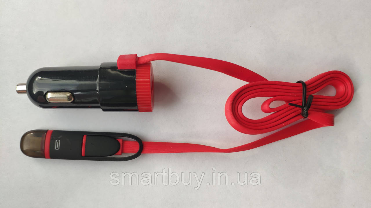 Автомобільний Зарядний пристрій Starwood 3.1 A with Cable 2in1 Lightning / micro USB Red