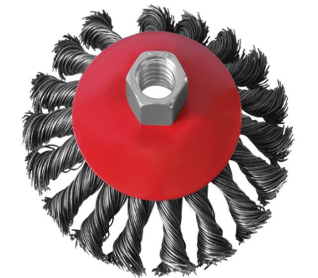 Щітка конусна 115 мм для КШМ, М14 пучки кручений дроту INTERTOOL BT-4115 Щітка конусна 115 мм для КШМ, М14 пучки кручений дроту INTERTOOL BT-4115