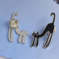 Значок на одяг зі штирем, Брошка чорний кіт, шпилька котик