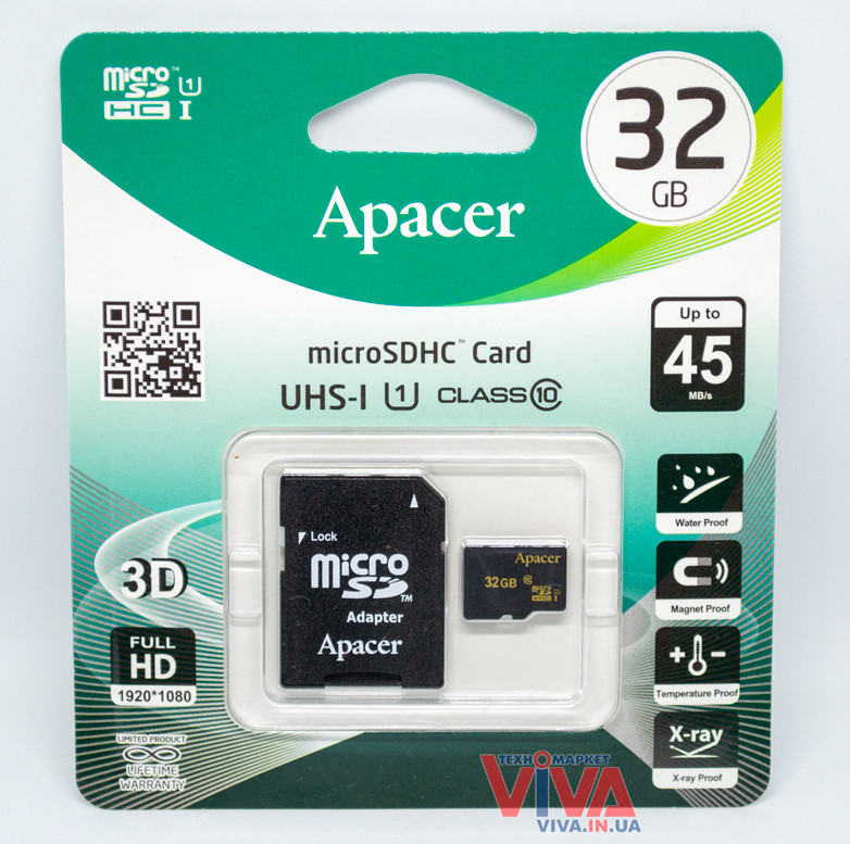 Карта пам'яті Apacer microSDHC 32 GB class 10 UHS-I U1 + Adapter (AP32GMCSH10U1-R)