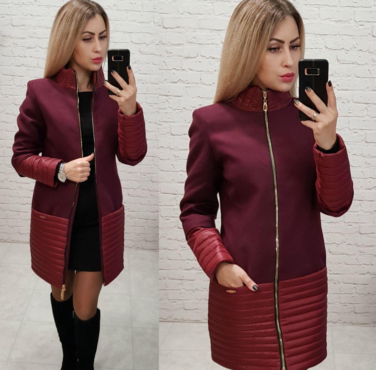 Пальто, арт 137, тканина еко-кашемір + плащівка, колір марсала