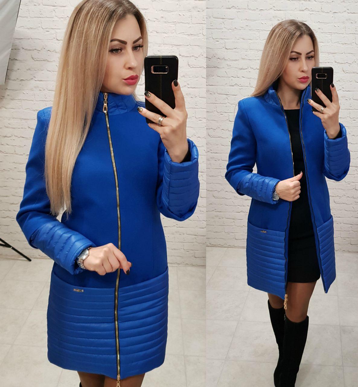Пальто, арт 137, тканина еко-кашемір + плащівка, колір електрик