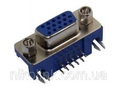 Вилка VGA DHR-15M (KLS1-415-15-M-B) на плату кутова (комп.інтерфейс) 3-х рядн., 15 контактів, синій