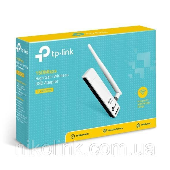 Адаптер Wi-Fi TP-Link TL-WN722N N150Mbps, IEEE 802.11 b/g/n, USB, BOX