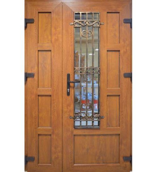 Двери входные 1200 металлопластиковые с окном и ковкой - фото 1 - id-p802480432