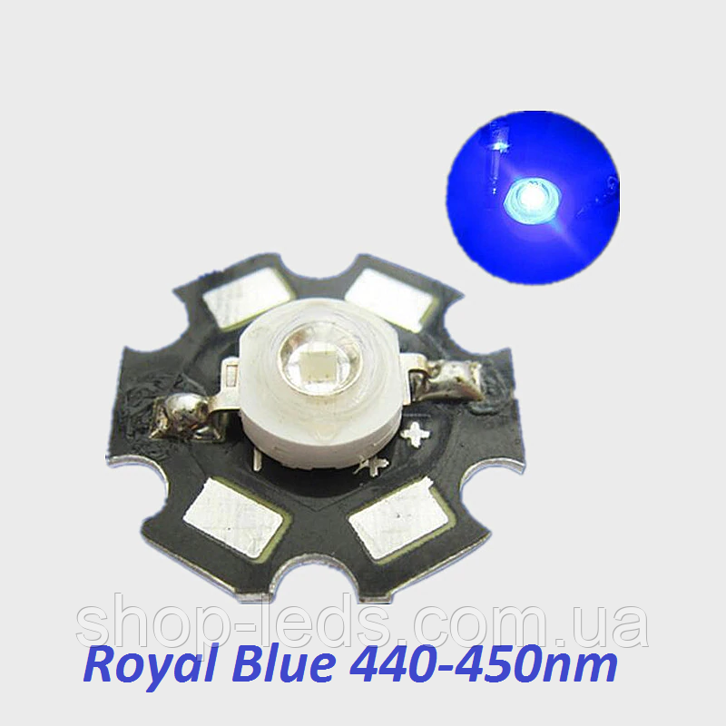 Синій ФІТО світлодіод 3 Вт 440-450nm на підкладці для росту рослин. EPILEDS, Royal Blue.