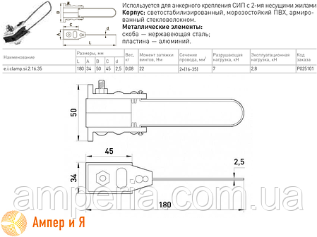 Анкерний ізольований затискач e.i.clamp.si.2.16.35, 2х (16-35) E.NEXT, фото 3