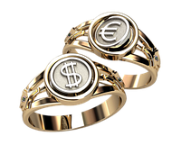 Доллар и евро с вращающимся щитком, Кольцо перстень печатка