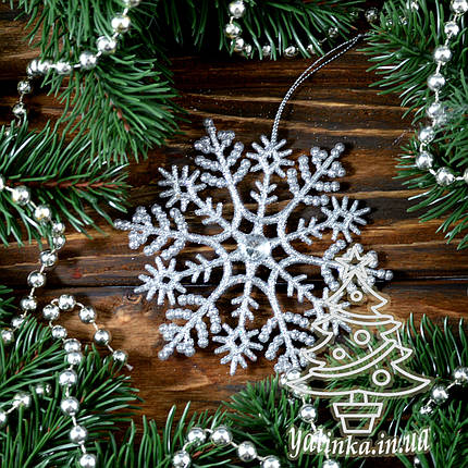 Новорічна прикраса Сніжинка класична з каменем 1 шт CN000, фото 1