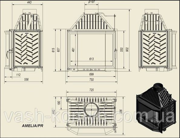 КАМІННА ТОПКА AMELIA 25 KW ПРИЗМАТИЧНА