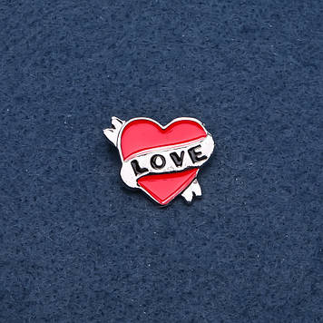 Брошка "Серце" червона емаль колір металу "золото"