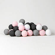 Тайська LED-гірлянда "Pink-grey" (10 кульок) на батарейках, фото 3