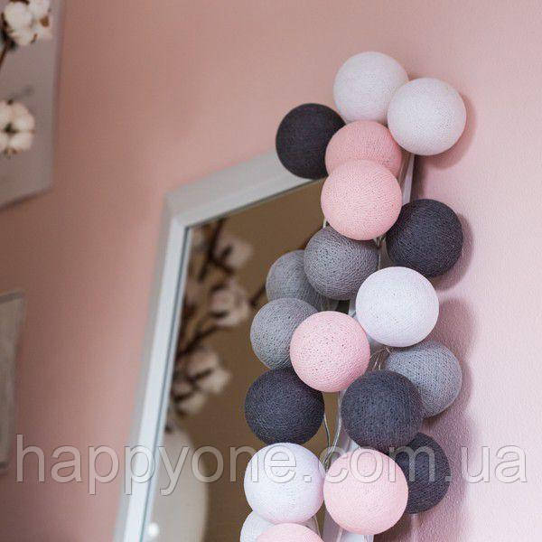 Тайська LED-гірлянда "Pink-grey" (10 кульок) на батарейках