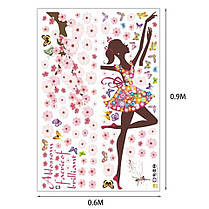 Наклейка на стіну, вінілова наклейка балерина і квіти, наклейки на шафу, в школу 120см*146см (лист 60*90см), фото 2