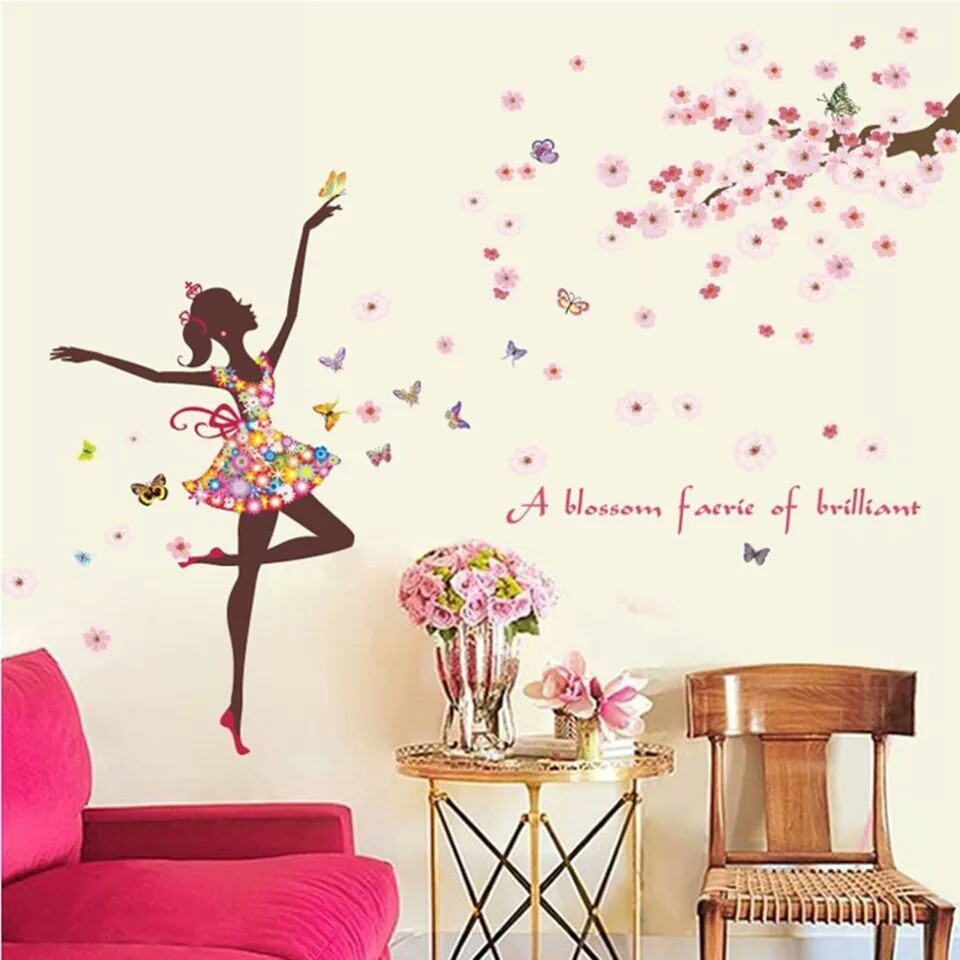 Вінілова наклейка на стіну Балерина та квіти (лист 60 х 90 см) Б60