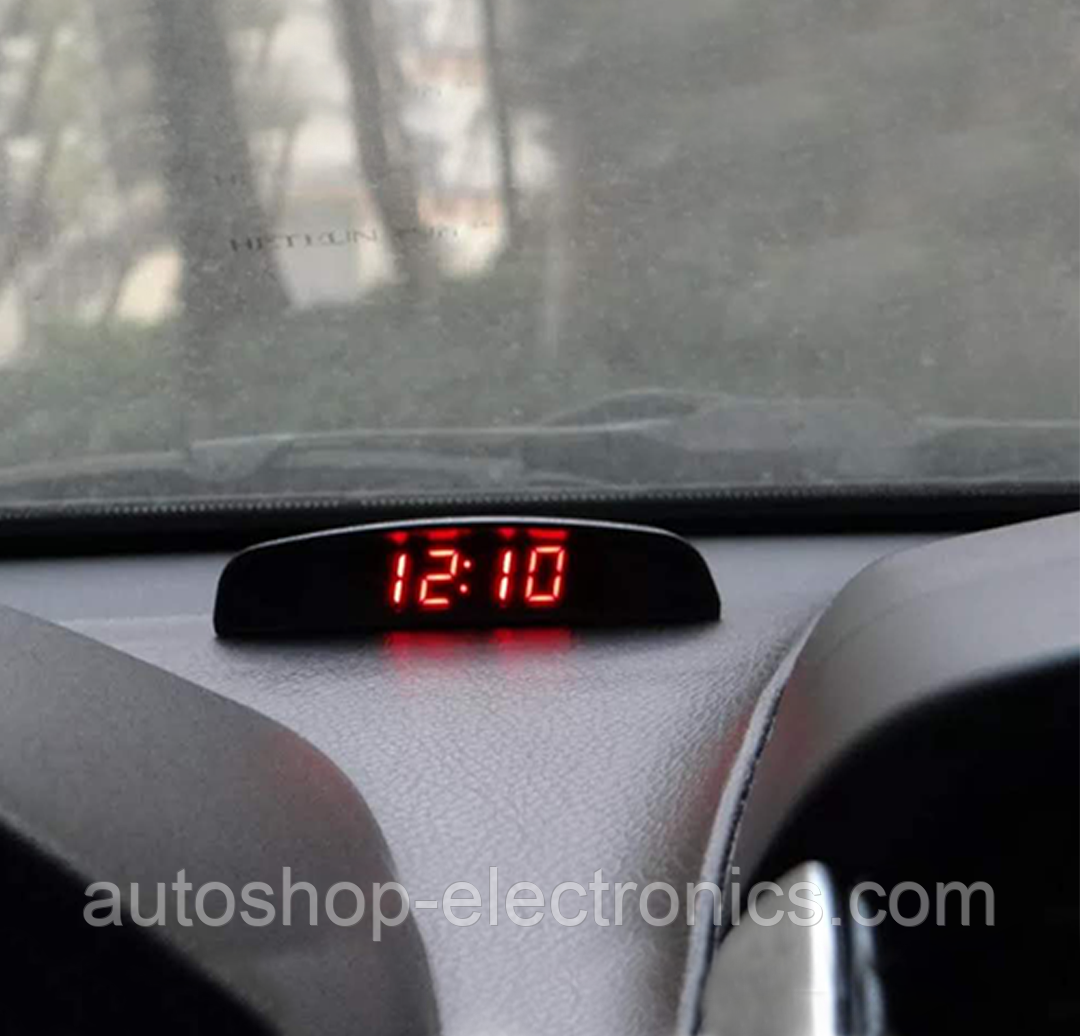 Електронний автомобільний годинник + температура + напруга - ЧЕРВОНИЙ ДИСПЛЕЙ, фото 1