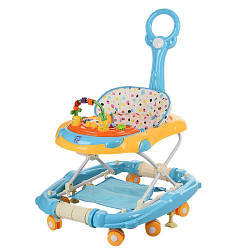 Дитячі ходунки M 3228-4 з батьківською ручкою та музичним блоком, блакитні