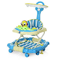 Дитячі ходунки M 3229-1 з батьківською ручкою та музичним блоком, блакитні