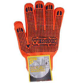 Рукавички трикотажні жовтогарячі з ПВХ точкою Virok 83V004