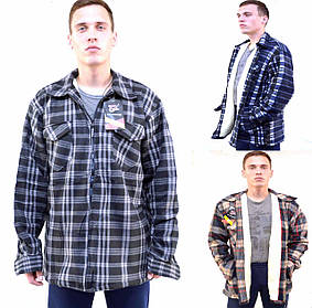 Куртка-сорочка чоловіча у великих розмірах на хутряній підкладці — застібка блискавка (70 Синій із чорним)