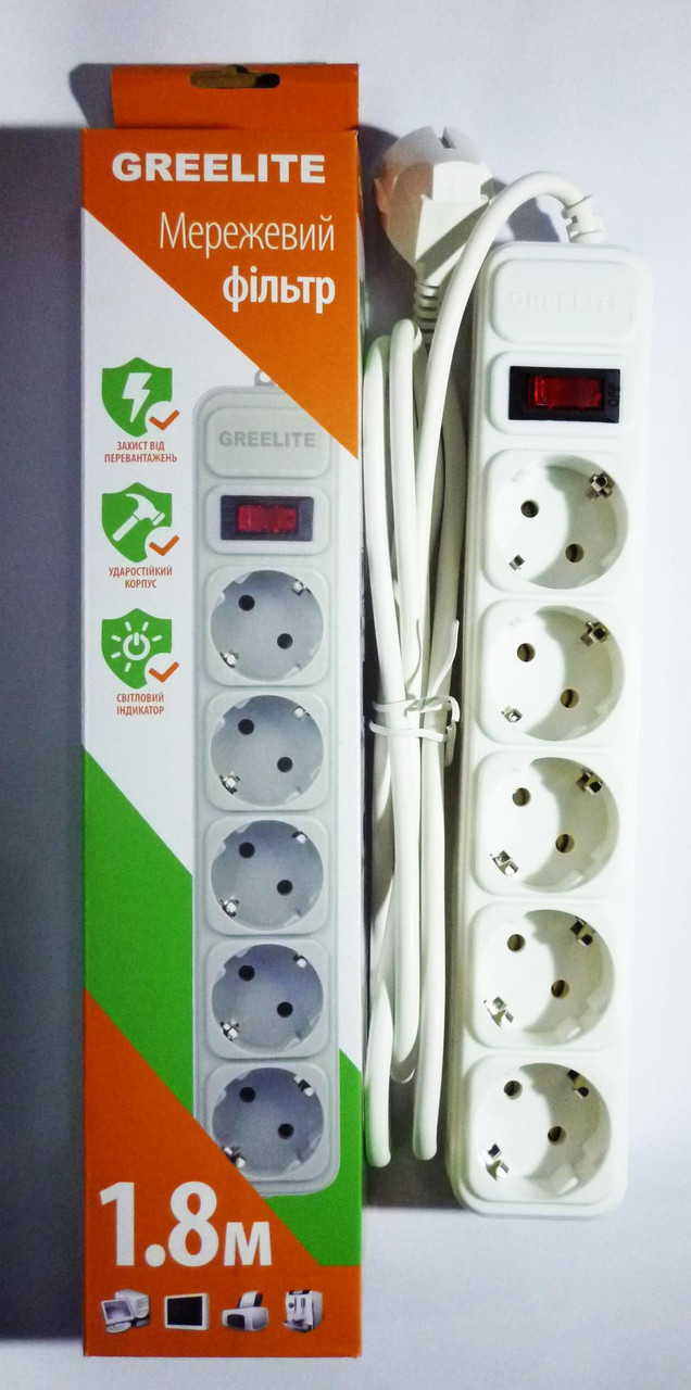 Фільтр мережевий 5 гнізд 1.8 м, фото 1