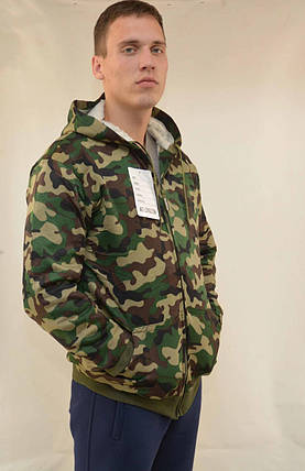 Куртка чоловіча камуфляжна на хутряній підкладці з капюшоном — застібка блискавка, фото 1