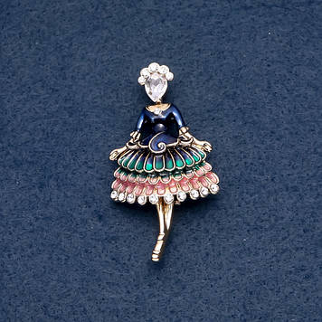 Брошка "Фрейліна" зелена емаль 30х55мм колір металу "золото"