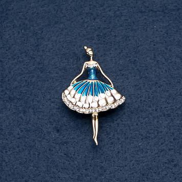 Брошка "Балерина" синя емаль 30х50мм колір металу "золото"