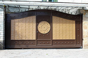 Зсувні металеві ворота з рельєфним декором ш4000 в 2300 (дизайн-ефект жниварки)