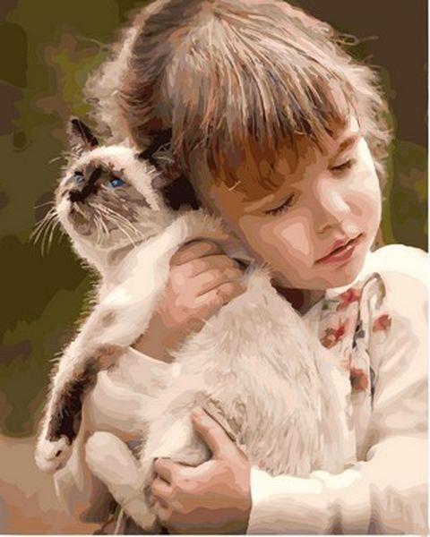 Картини за номерами 40х50 див. Дівчинка з кішкою