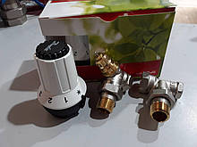Комплект для радіаторів кутових кранів "Danfoss"з головкою термостатичної
