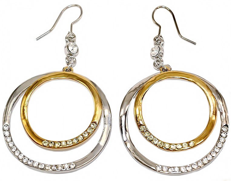 Сережки із замком петля Neoglory. Позолота + родій. Камені: білий циркон. Довжина: 6 см. Ширина: 35 мм.