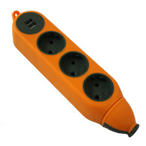 Колодка 2-х стороння 3гн+3гн +2USB оранж+зелений. ( для устрій робіт) (200шт/ящ) R