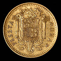  Монета Іспанії 1 песета 1975 р. Король Хуан Томпсон I