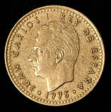 Монета Іспанії 1 песета 1975 р. Король Хуан Томпсон I, фото 2