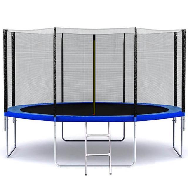 Великий батут для дітей і дорослих із високою захисною сіткою і драбиною діаметром 374 см SkyJump, фото 1